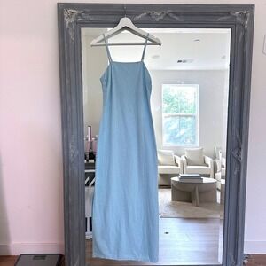 NWT LNA Clothing Linen Blend Square Neck Maxi Dress Spaghetti Straps Side Slit S